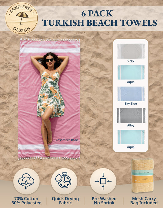 6 PIECE TURKISH BEACH TOWEL SET-Nautical-Color