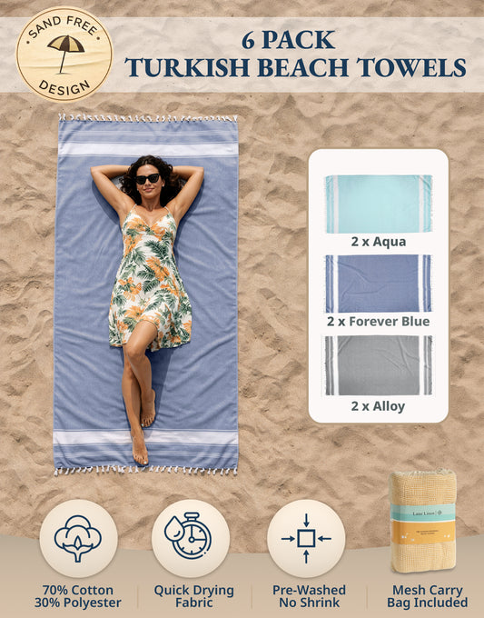 6 PIECE TURKISH BEACH TOWEL SET-Tropical-Color