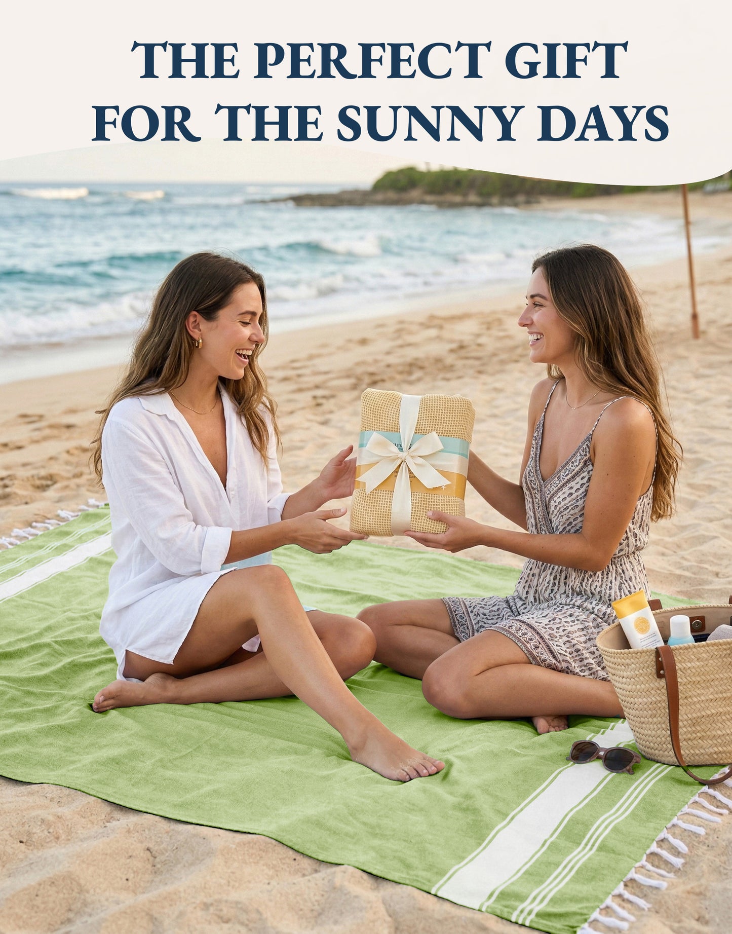 2 PIECE TURKISH BEACH TOWEL SET-JADE-LIME
