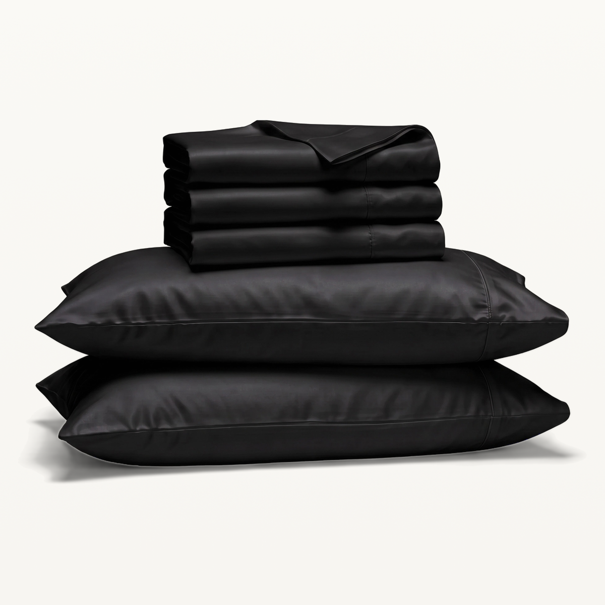 1000 Thread Count Sheet Set - Black - Split King set with three folded sheets and two pillowcases