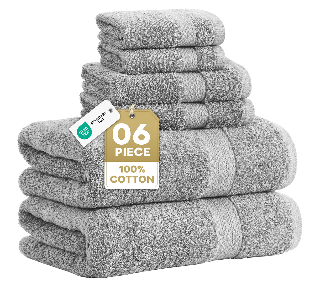 Lane Linen 6 Piece Cotton Towel Set - Grey