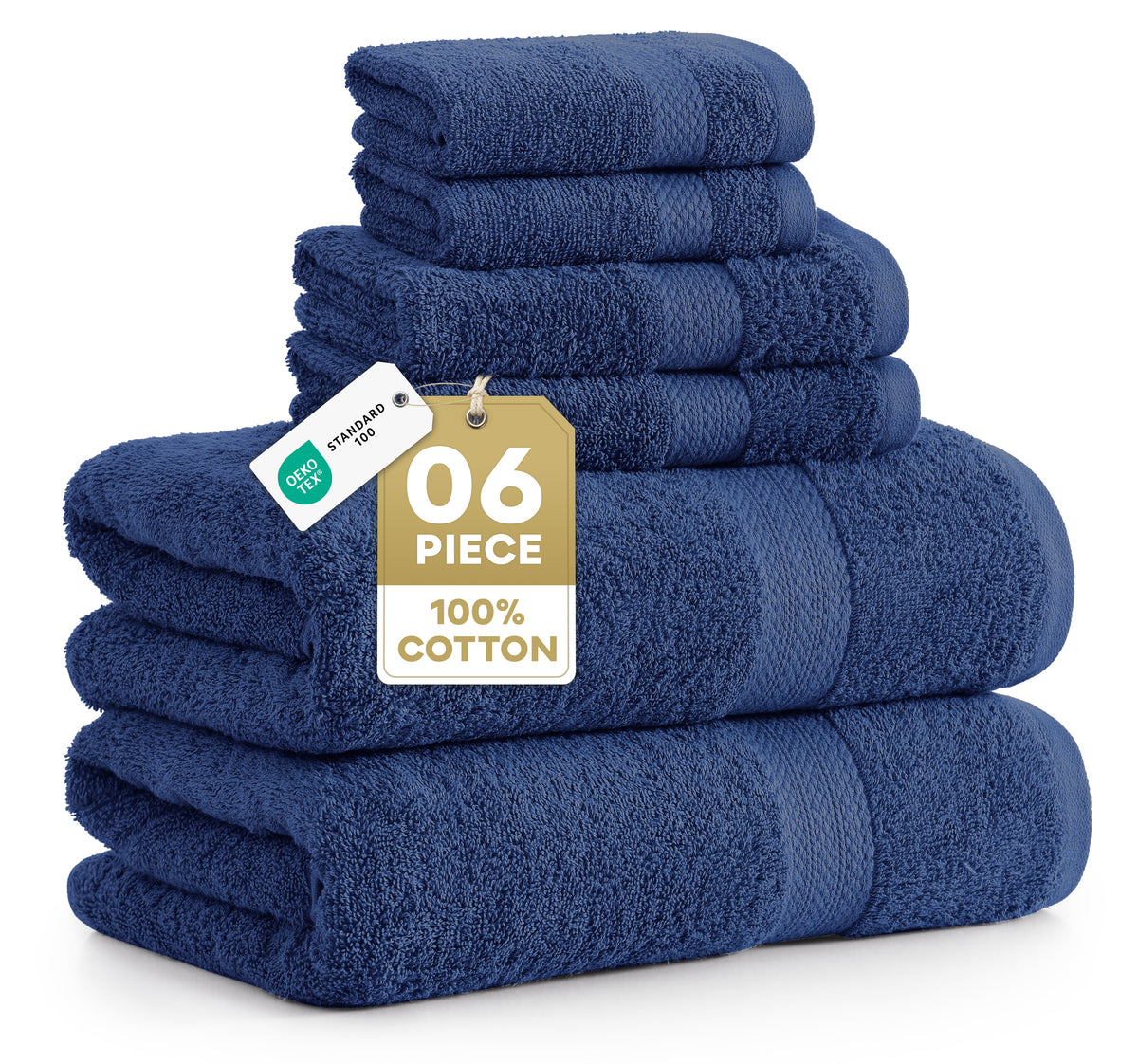 Lane Linen 6 Piece Cotton Towel Set - Navy