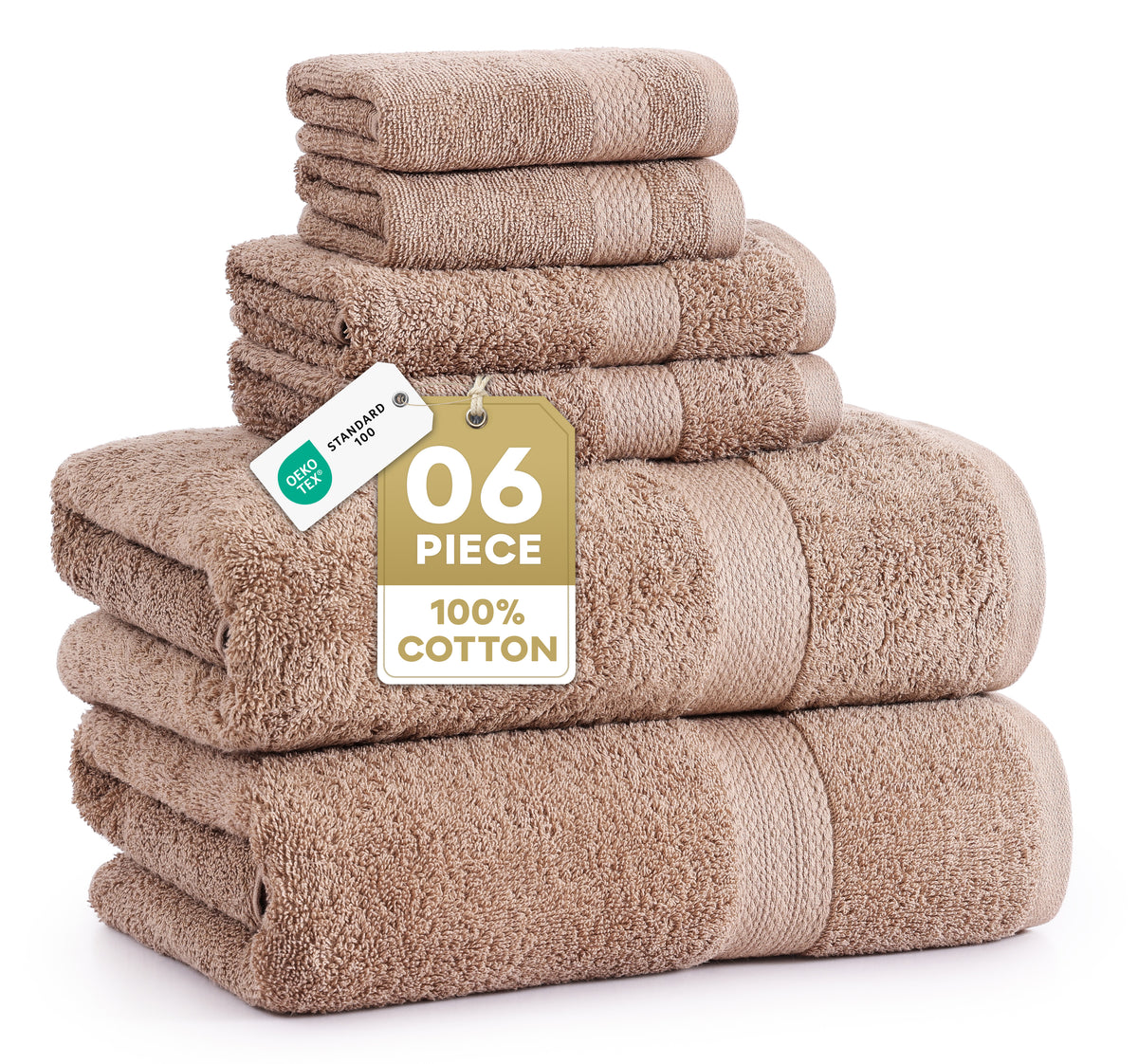Lane Linen 6 Piece Cotton Towel Set - Taupe