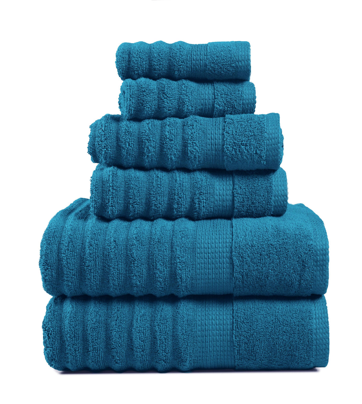 Lane Linen 6 Piece Ribbed Cotton Towel Set - Seaport