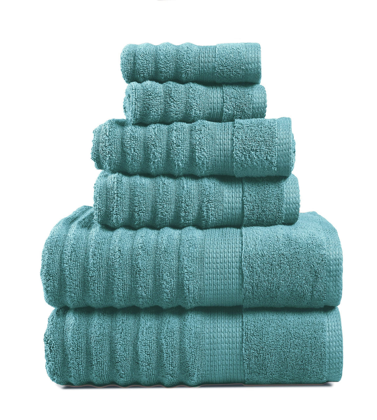 Lane Linen 6 Piece Ribbed Cotton Towel Set - Teal