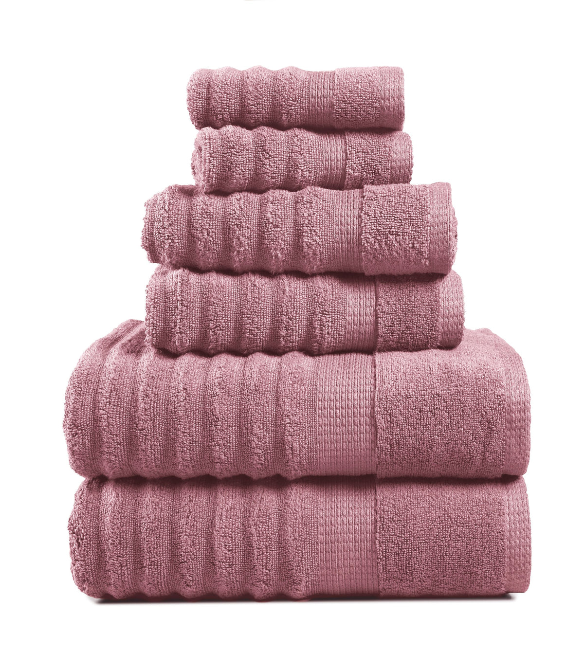 Lane Linen 6 Piece Ribbed Cotton Towel Set - Wishful Mauve