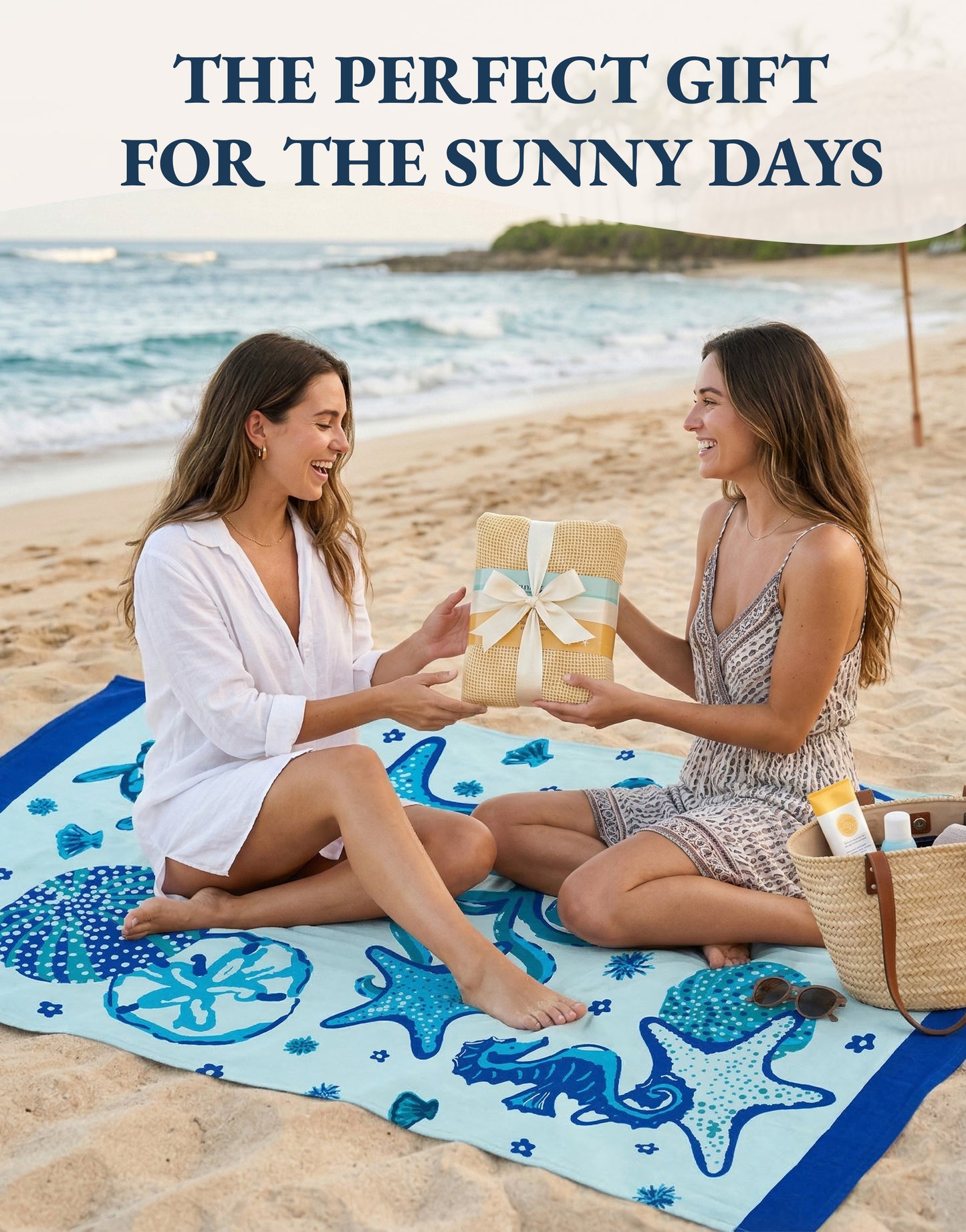 2 PIECE TURKISH BEACH TOWEL SET-STARFISH-TURTLE