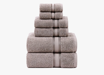6 Piece 100% Cotton Towel Set - Beige