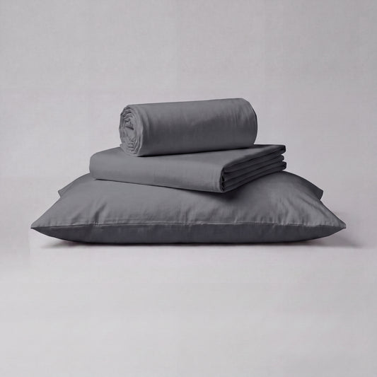 Lane Linen Organic Cotton Sheet Set in Charcoal - 3 piece set (flat sheet, fitted sheet, 1 pillowcase)