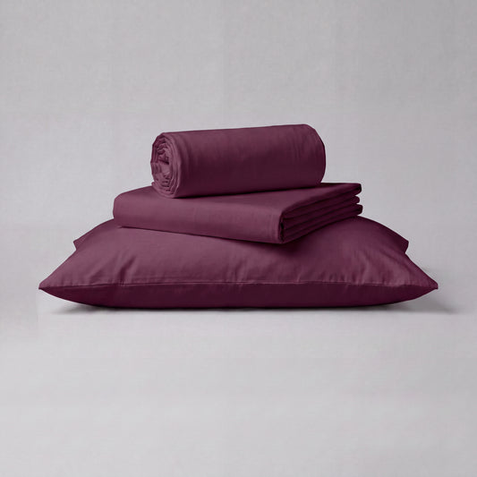 Lane Linen Organic Cotton Sheet Set in Windsor Wine - 3 piece set (flat sheet, fitted sheet, 1 pillowcase)