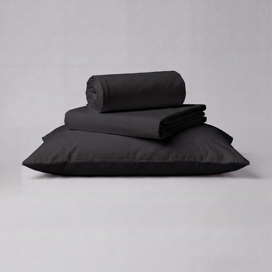 Lane Linen Organic Cotton Sheet Set in Black - 3 piece set (flat sheet, fitted sheet, 1 pillowcase)
