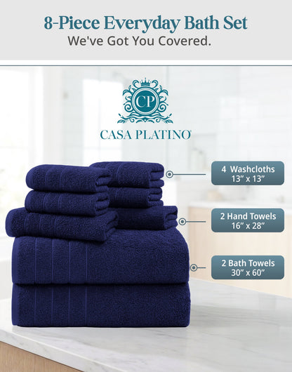 8-Piece Cotton Bath Towel Set cp-gallery: color=Navy; size=8 Piece Set
