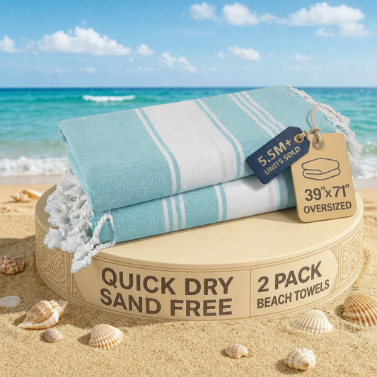 2 PIECE TURKISH BEACH TOWEL SET-AQUA