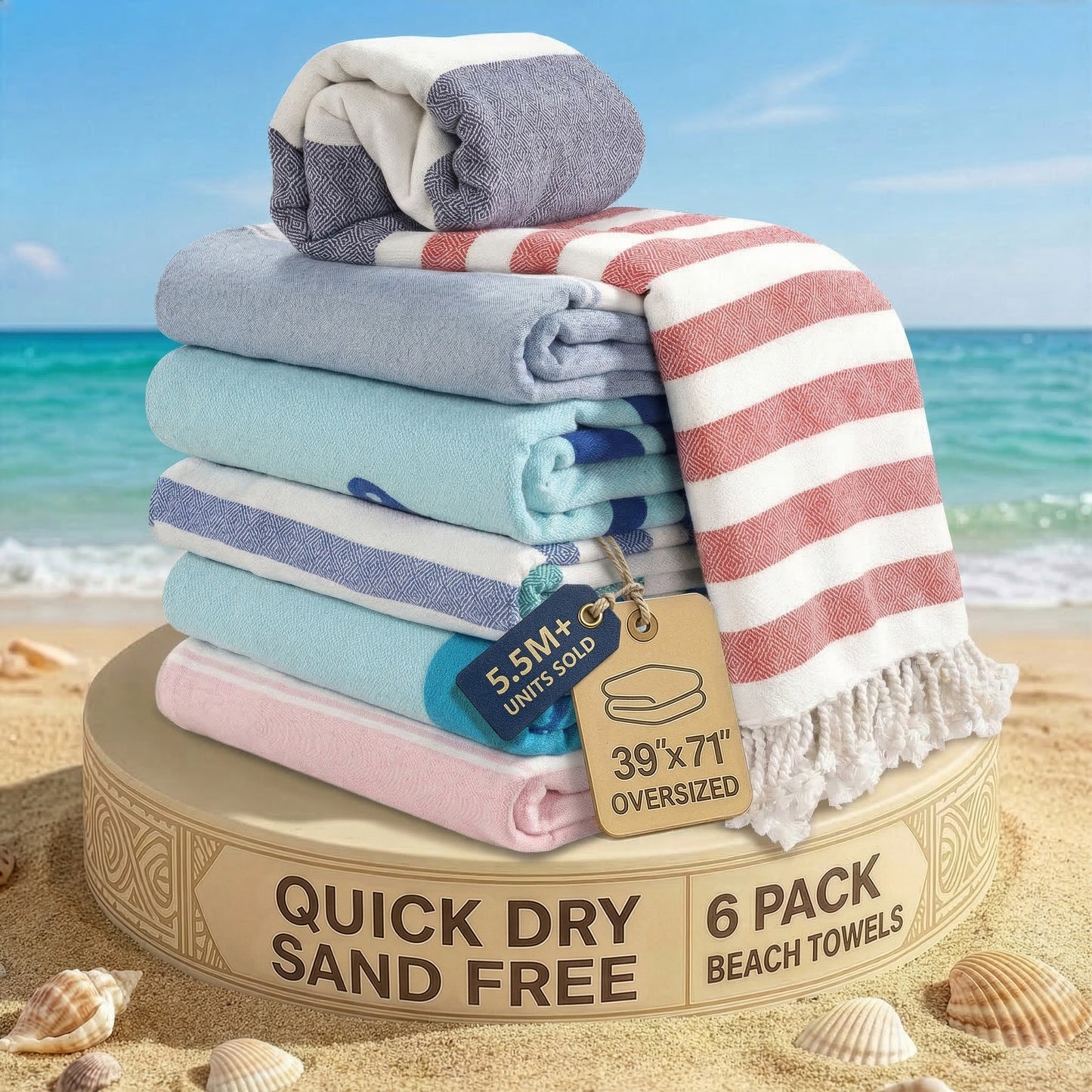 6 PIECE TURKISH BEACH TOWEL SET-Coastal-Bliss