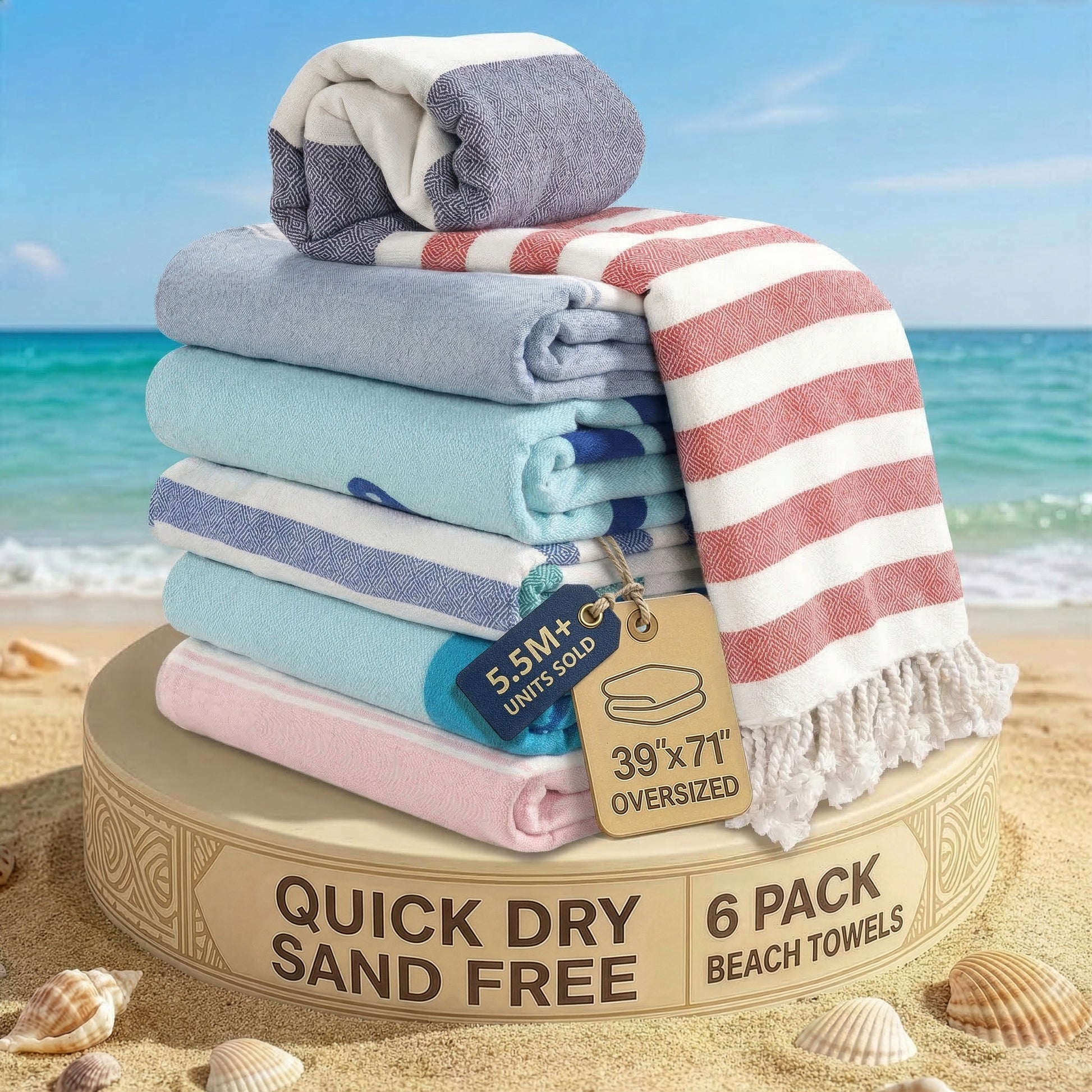 6 PIECE TURKISH BEACH TOWEL SET-Coastal-Bliss