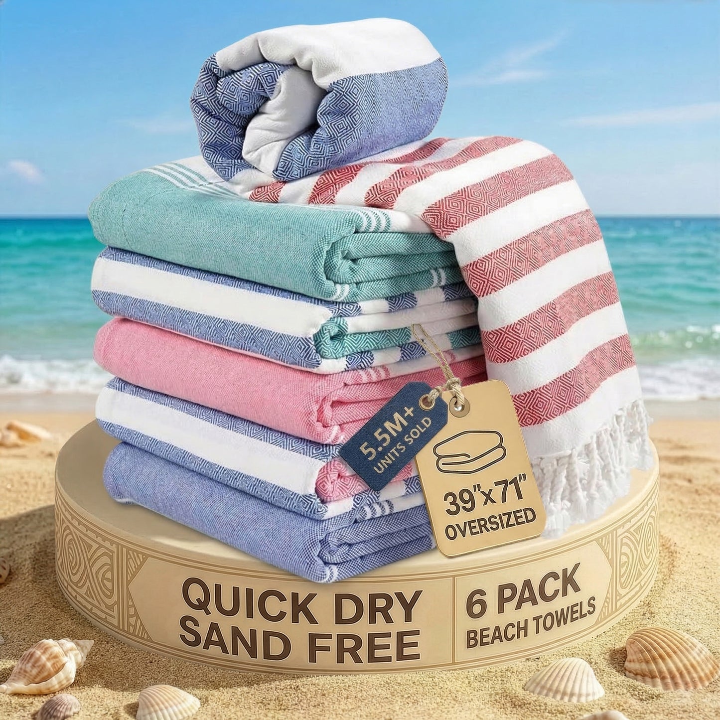 6 PIECE TURKISH BEACH TOWEL SET-Coastal-Harmony