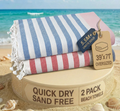 2 PIECE TURKISH BEACH TOWEL SET-OLD-GLORY-PINK