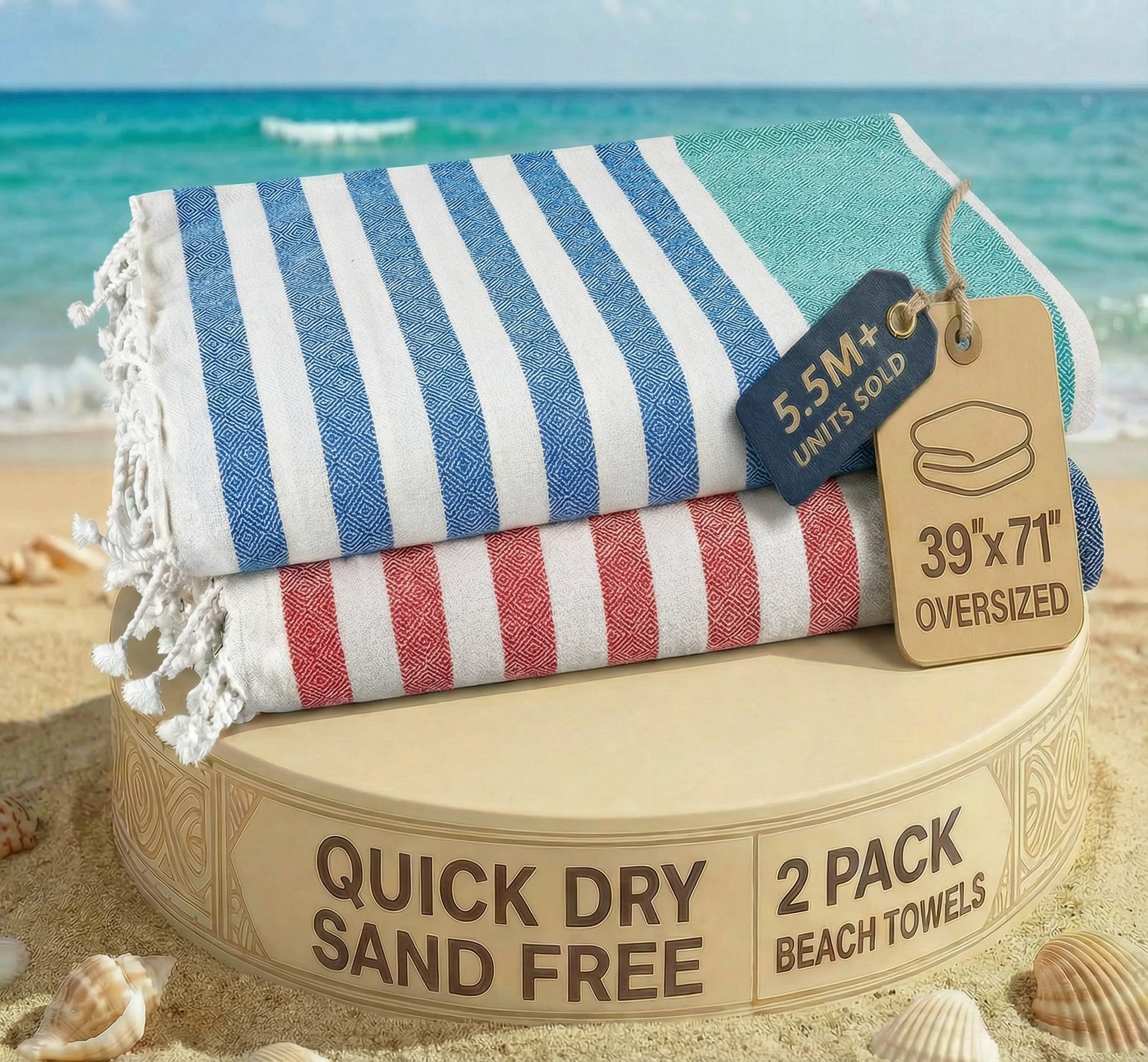 2 PIECE TURKISH BEACH TOWEL SET-OLD-GLORY-TEAL