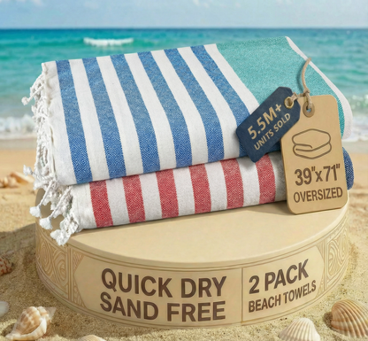 2 PIECE TURKISH BEACH TOWEL SET-OLD-GLORY-TEAL