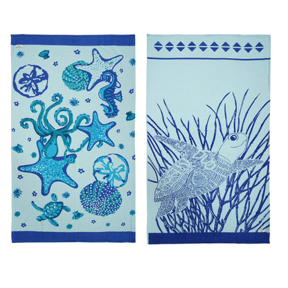 2 PIECE TURKISH BEACH  TOWEL SET-STARFISH-TURTLE