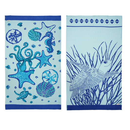 2 PIECE TURKISH BEACH  TOWEL SET-STARFISH-TURTLE