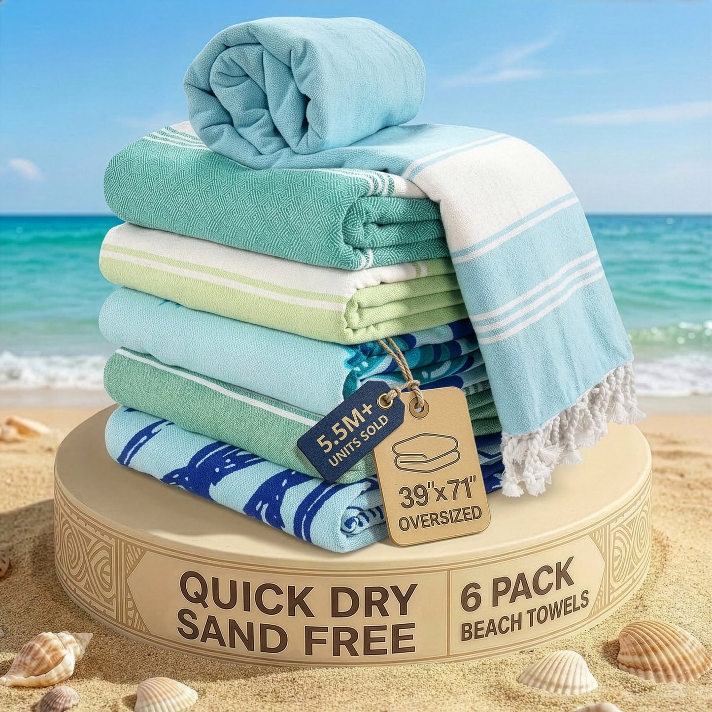 6 PIECE TURKISH BEACH TOWEL SET-TROPICAL-BREEZE