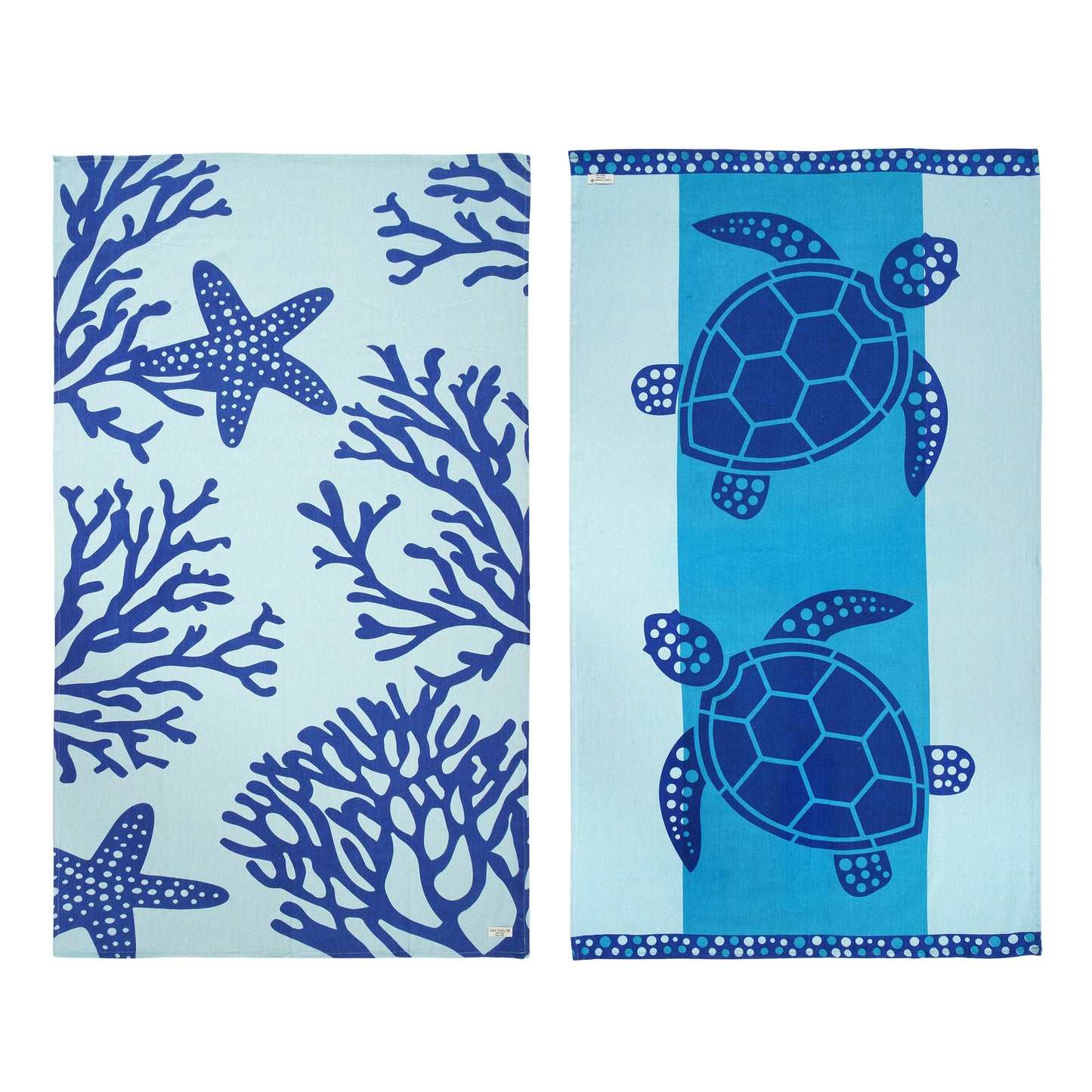 2 PIECE TURKISH BEACH TOWEL SET-TURTLE-CORAL