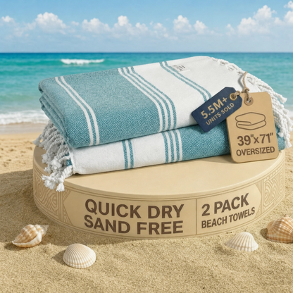 2 PIECE TURKISH BEACH TOWEL SET-BALTIC