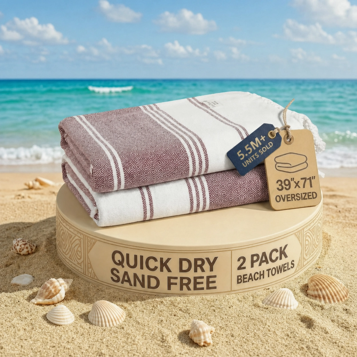 2 PIECE TURKISH BEACH TOWEL SET-FIRED-BRICK