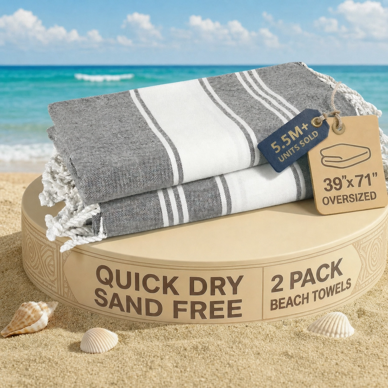 2 PIECE TURKISH BEACH TOWEL SET-SMOKY-BLACK