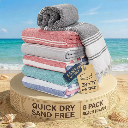 6 PIECE TURKISH BEACH TOWEL SET-Harbor-Glow