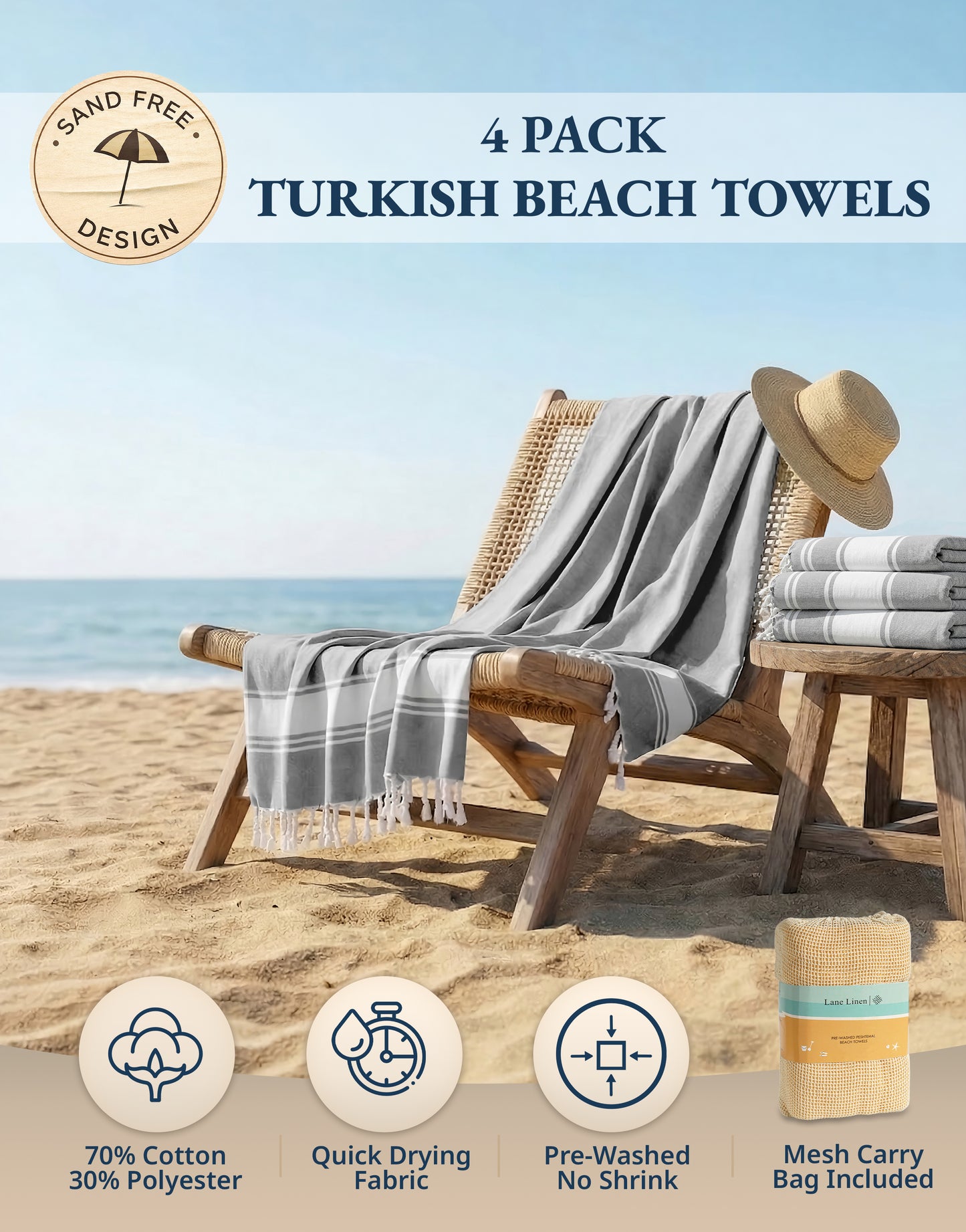 4 PIECE TURKISH BEACH TOWEL SET-ALLOY