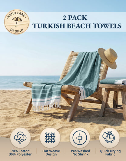 2 PIECE TURKISH BEACH TOWEL SET-BALTIC