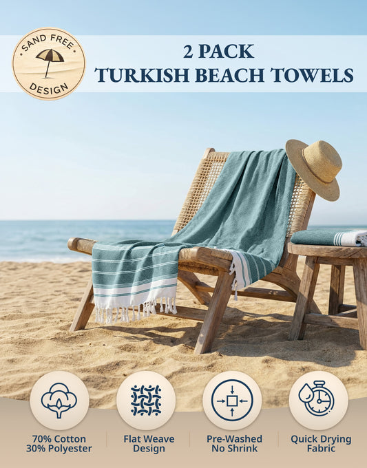 2 PIECE TURKISH BEACH TOWEL SET-BALTIC