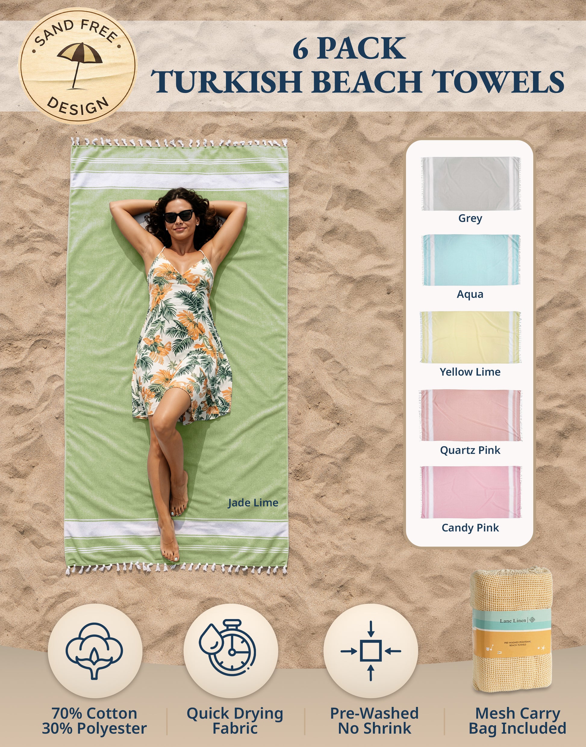 6 PIECE TURKISH BEACH TOWEL SET-Beach-Party