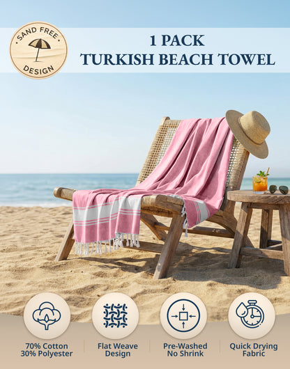 1 PIECE TURKISH BEACH TOWEL-CANDY-PINK