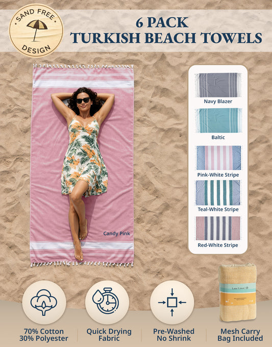 6 PIECE TURKISH BEACH TOWEL SET-Coastal-Harmony