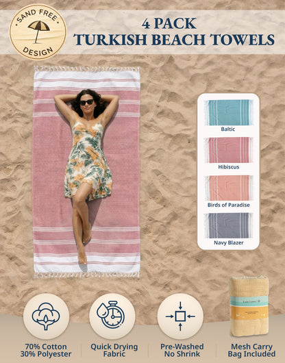 4 PIECE TURKISH BEACH TOWEL SET-Old-Glory-Azure