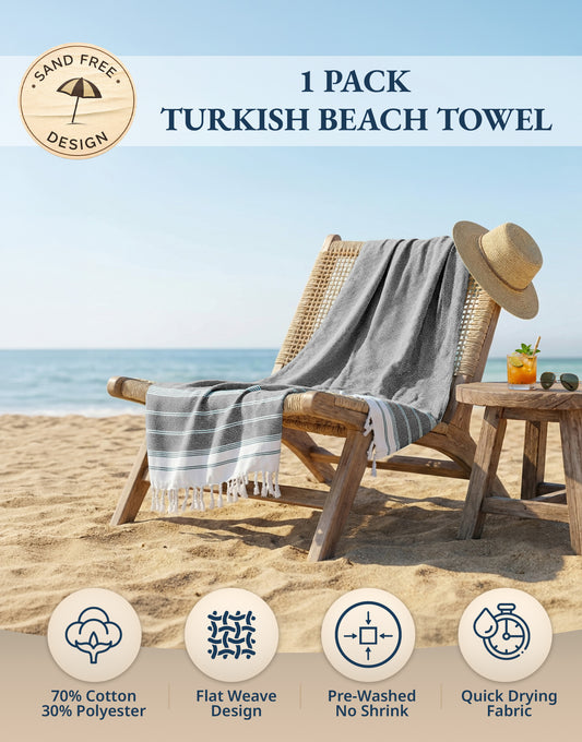 1 PIECE TURKISH BEACH TOWEL-EBONY