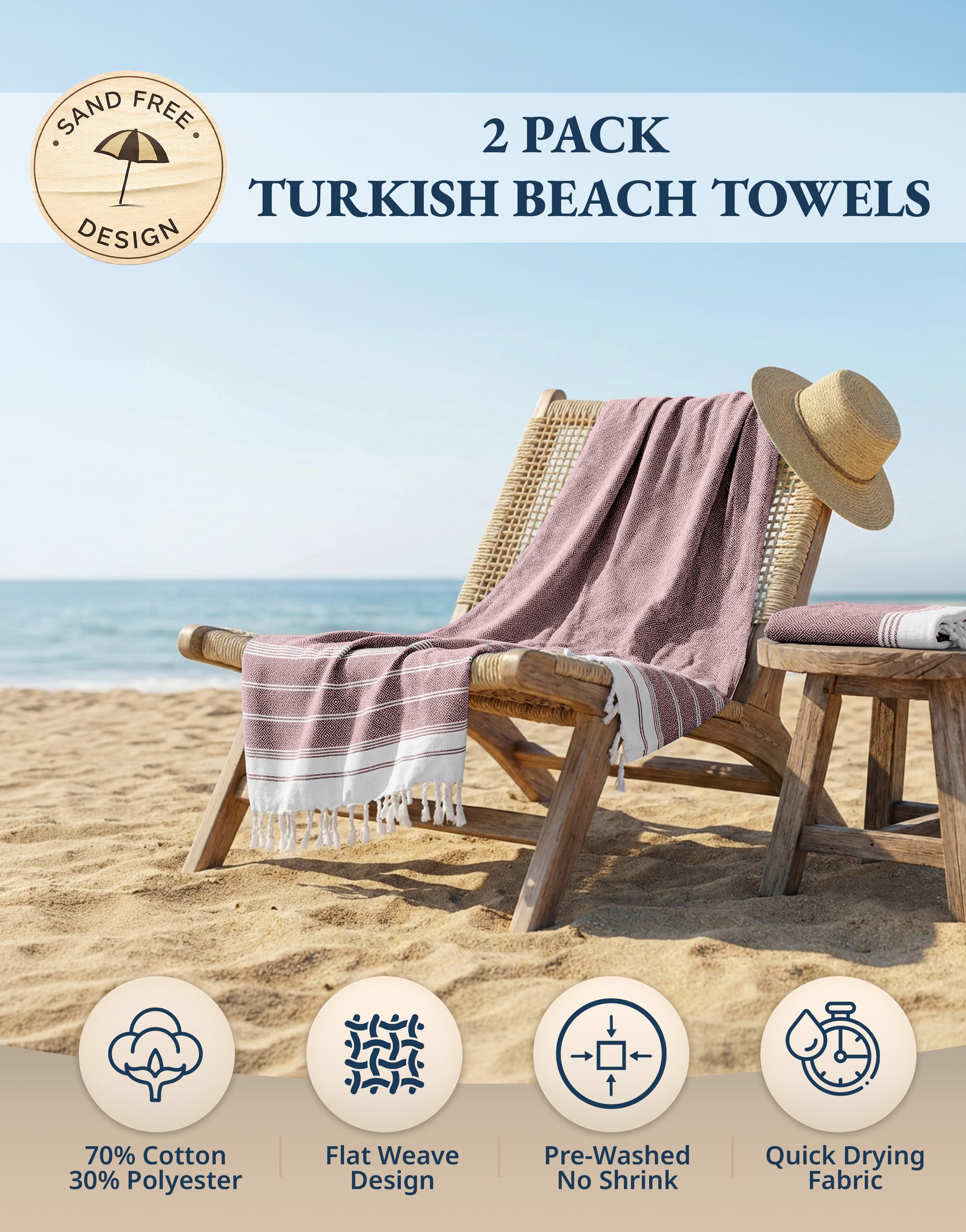 2 PIECE TURKISH BEACH TOWEL SET-FIRED-BRICK