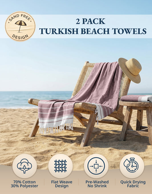 2 PIECE TURKISH BEACH TOWEL SET-FIRED-BRICK