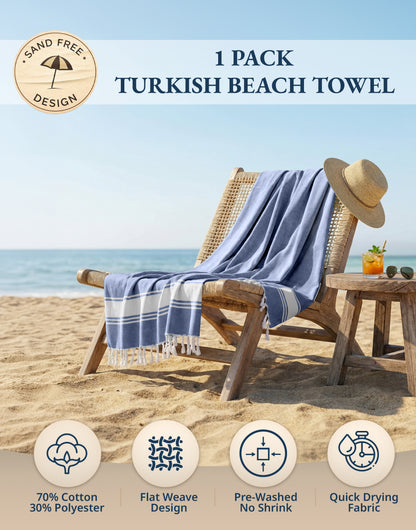 1 PIECE TURKISH BEACH TOWEL-FOREVER-BLUE
