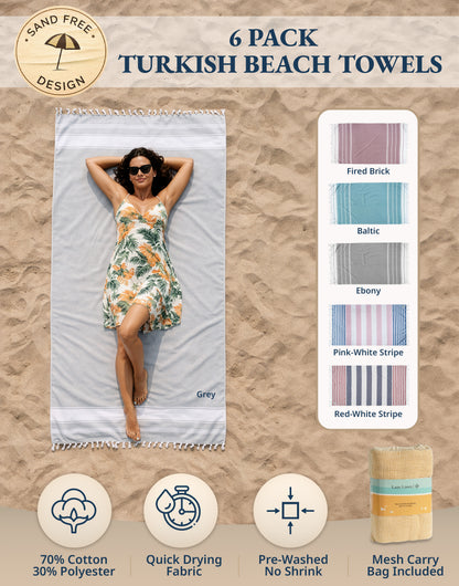 6 PIECE TURKISH BEACH TOWEL SET-Harbor-Glow
