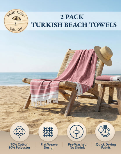 2 PIECE TURKISH BEACH TOWEL SET-HIBISCUS