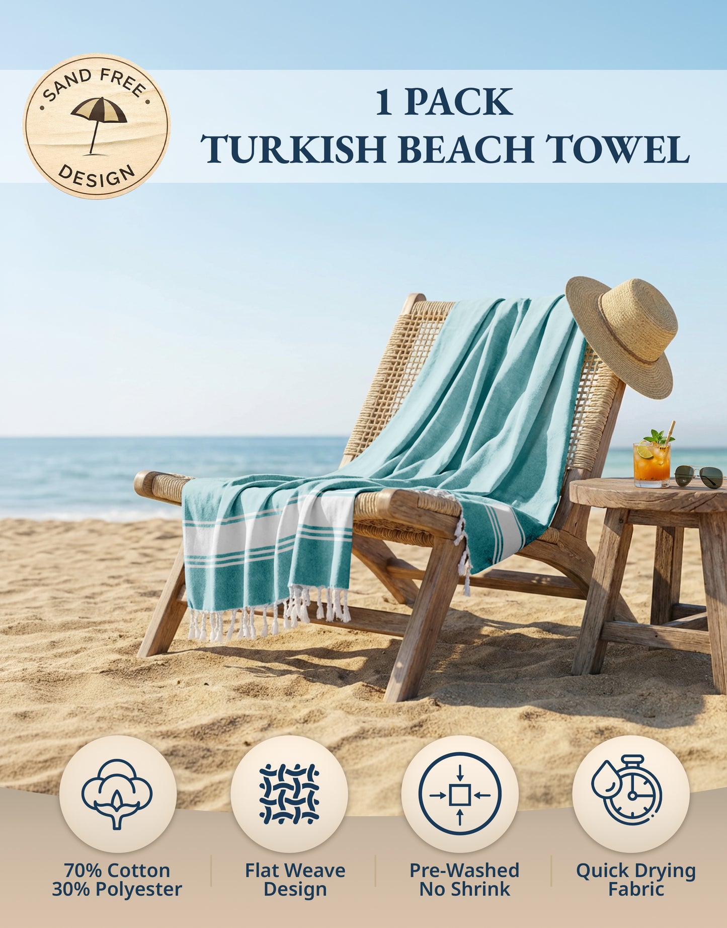 1 PIECE TURKISH BEACH TOWEL-HUNTER-GREEN