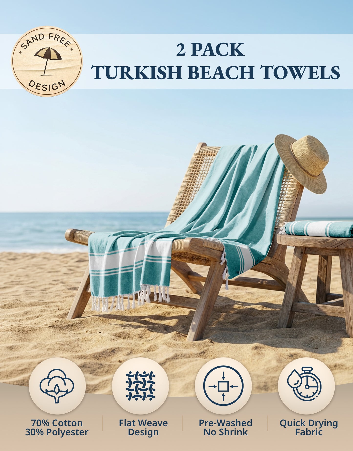 2 PIECE TURKISH BEACH TOWEL SET-HUNTER-GREEN