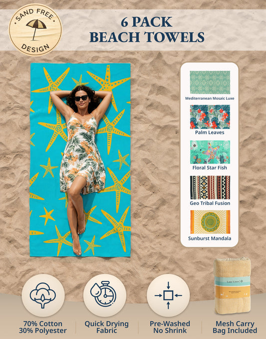 6 PIECE TURKISH BEACH TOWEL SET-Island-Boho