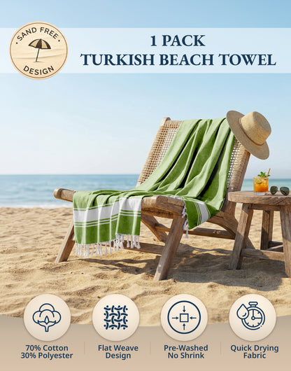1 PIECE TURKISH BEACH TOWEL-JADE-LIME