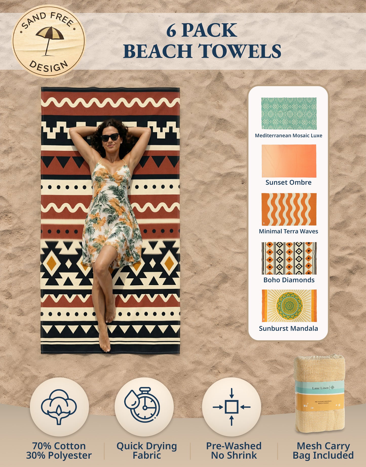 6 PIECE TURKISH BEACH TOWEL SET-Modern-Boho