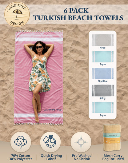 6 PIECE TURKISH BEACH TOWEL SET-Nautical-Color